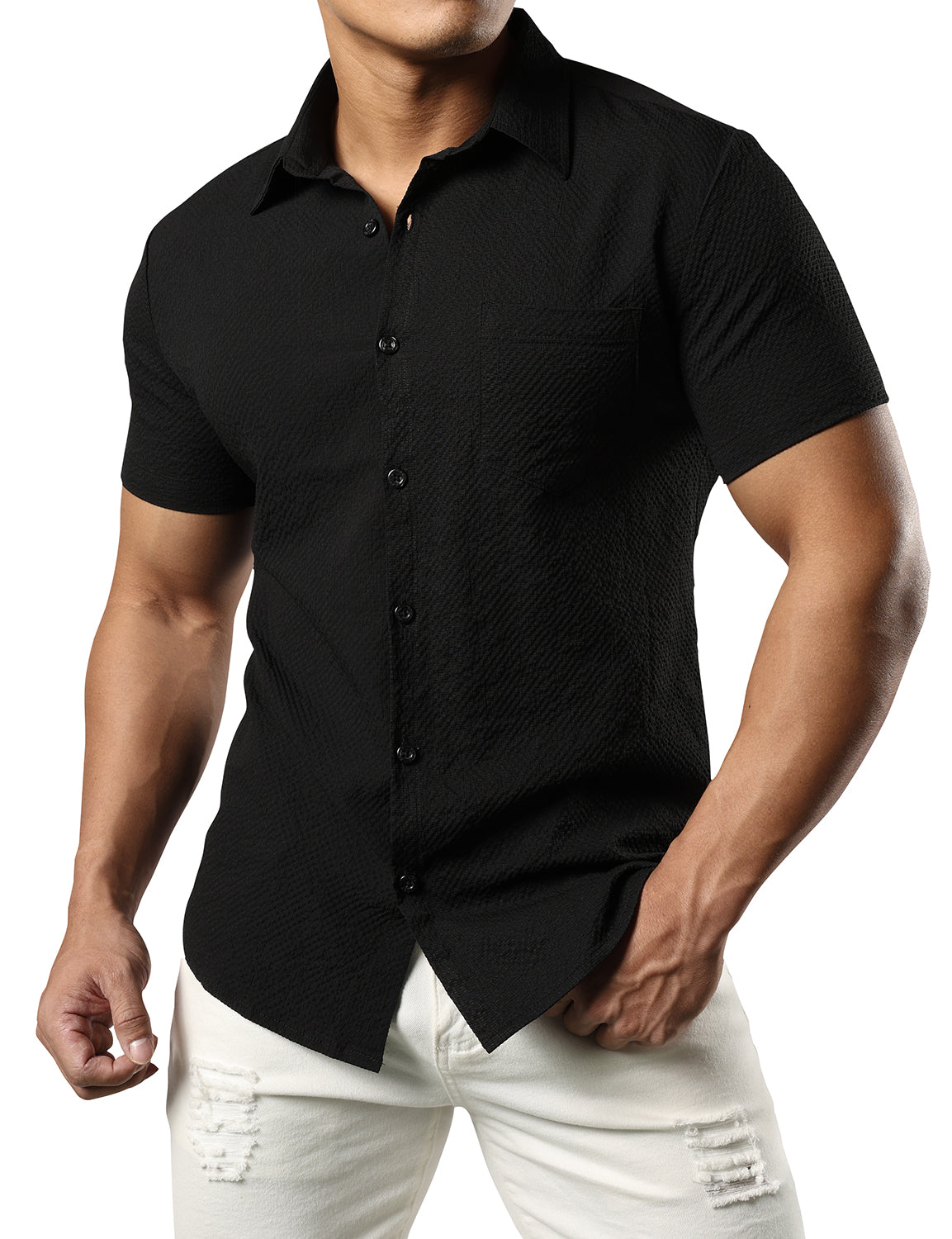 JOGAL Men's Muscle Fit Textured Dress Shirts Short Sleeve Casual Butto JOGAL SHOP JOGAL Men's Muscle Fit Textured Dress Shirts Short Sleeve Casual Butto JOGAL SHOP