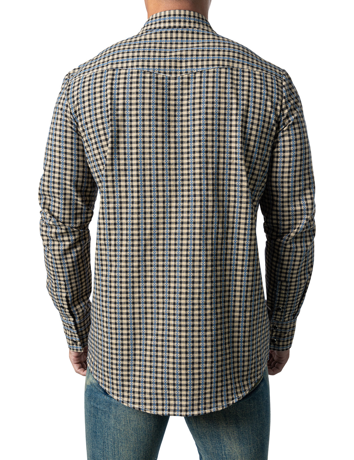 JOGAL Men's Western Plaid Shirts Long Sleeve Two Pockets Pearl Snap Work Shirts