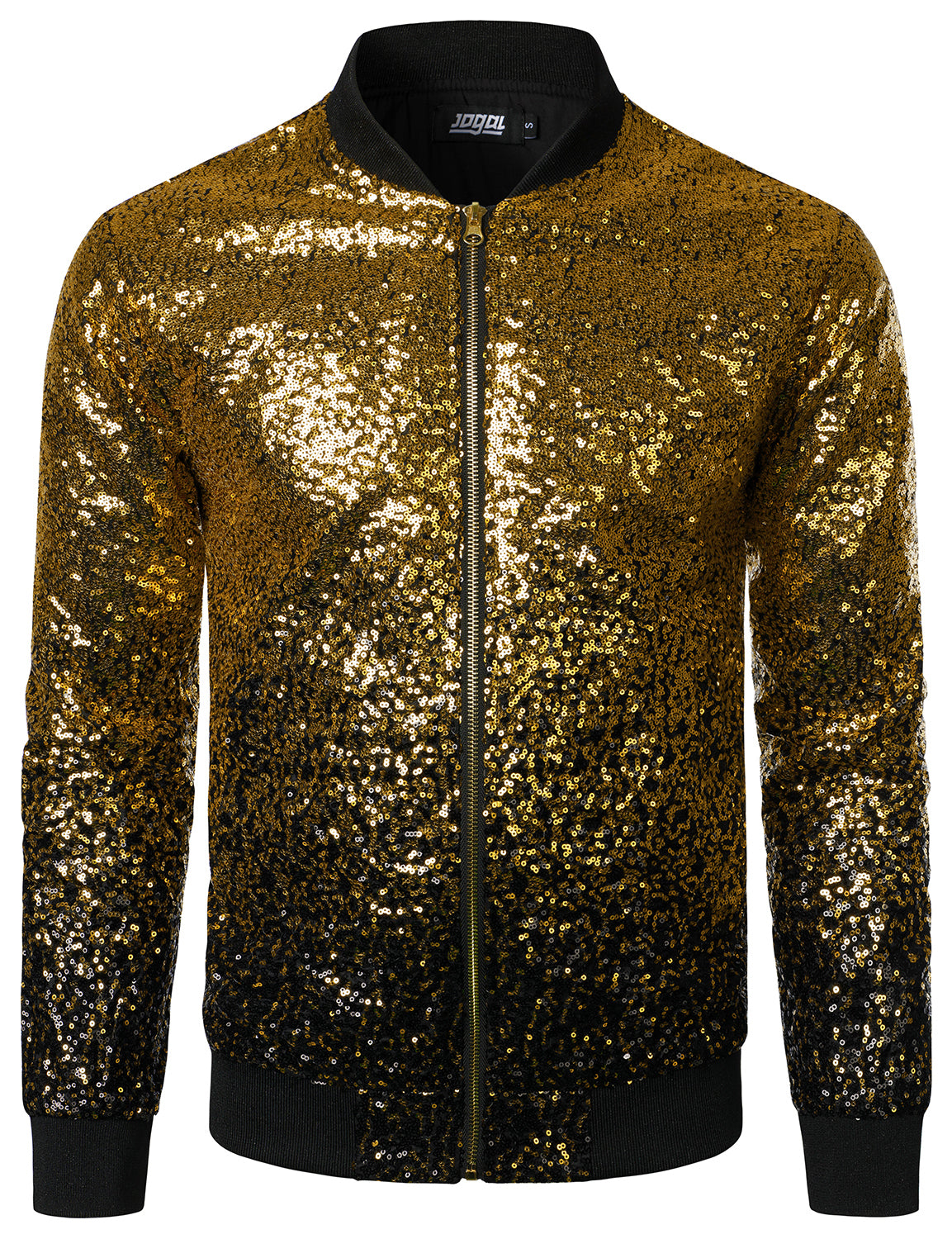 JOGAL Mens Sequins Nightclub Styles Zip up Varsity Baseball Bomber Jacket