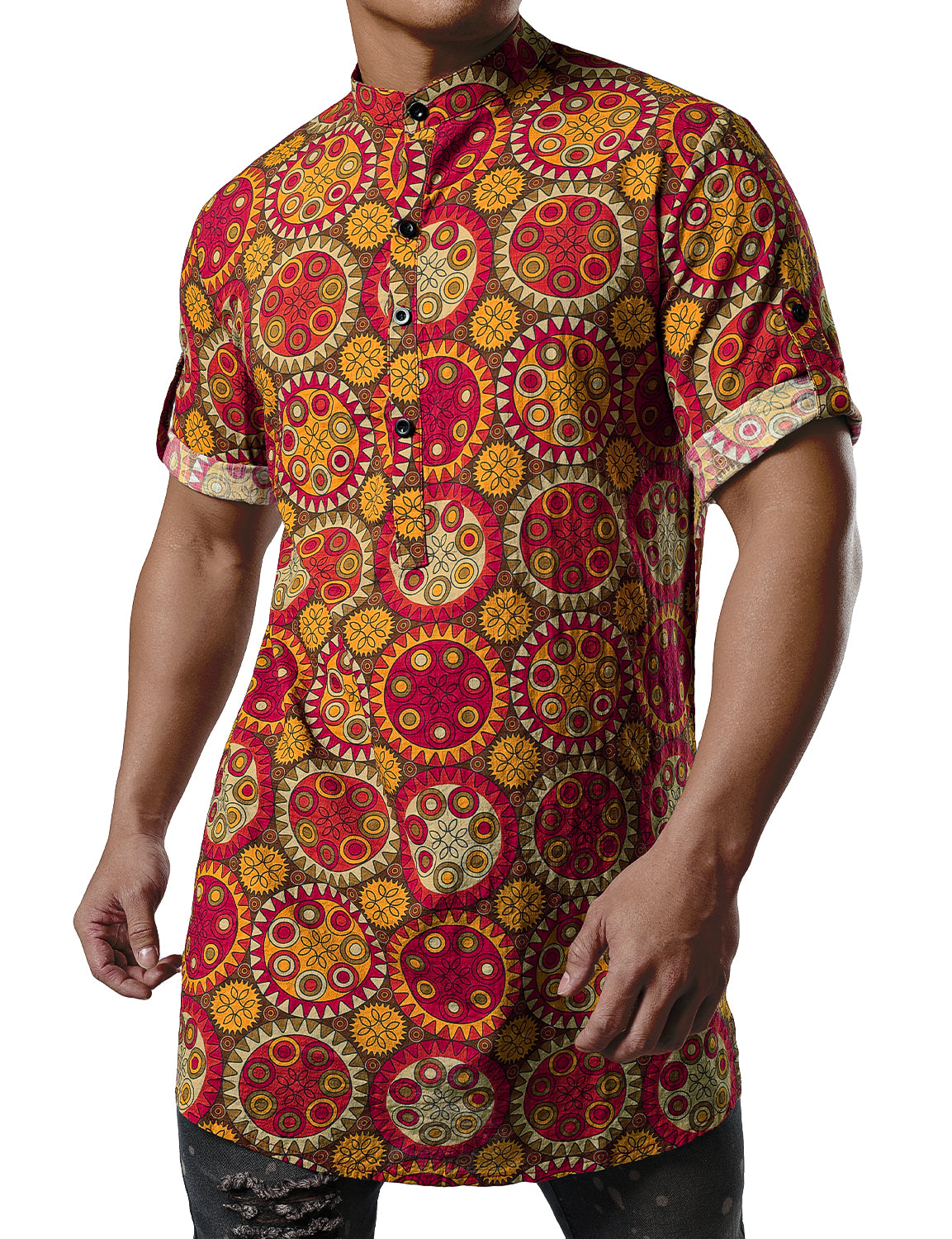 JOGAL Men's African Dashiki Print Henley Shirt Long Sleeve Casual Button Down Shirts