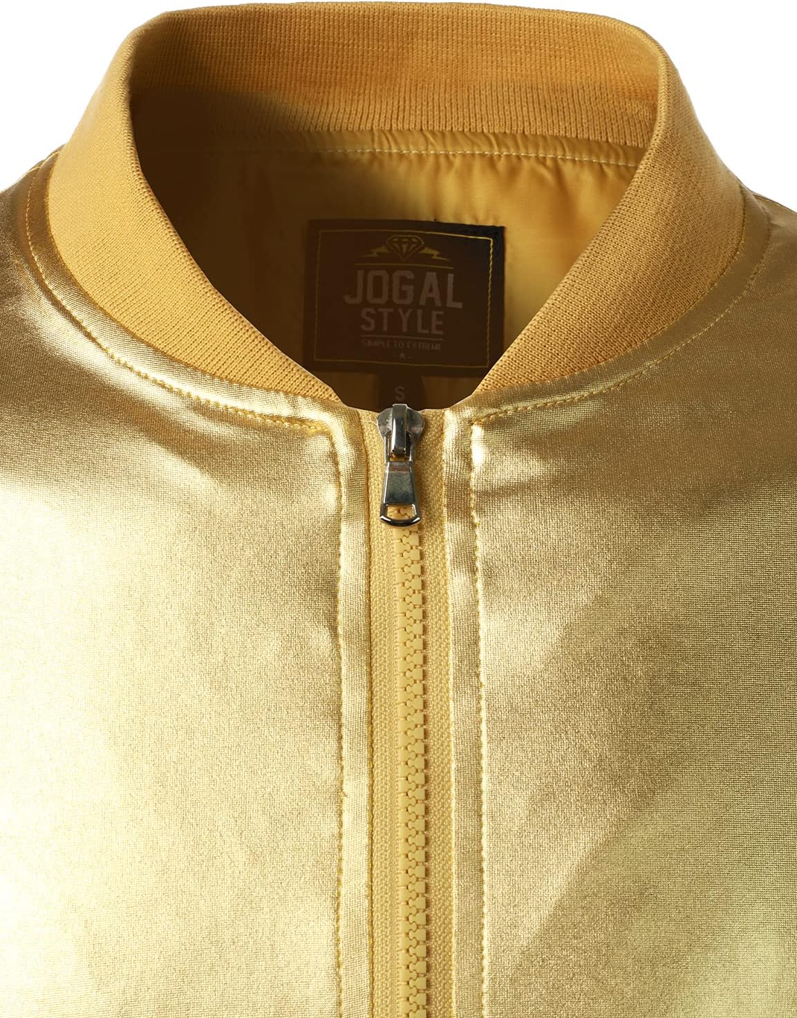 JOGAL A099/A362 men's 70s Disco Metallic Shiny Bomber Jacket, detail view
