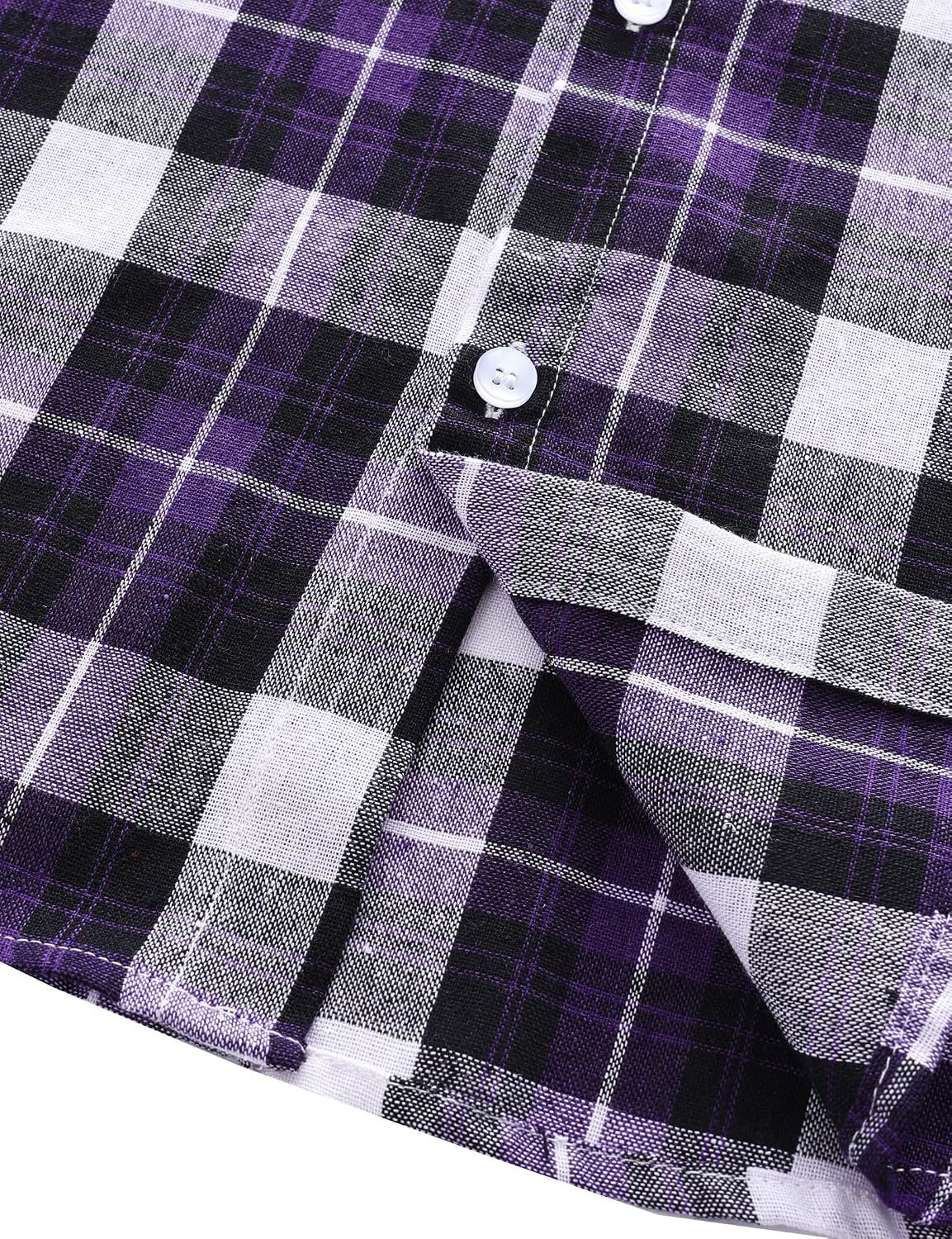 JOGAL A567 Men's Western Plaid Short-Sleeve Shirt - Dark Purple - placket and hem detail