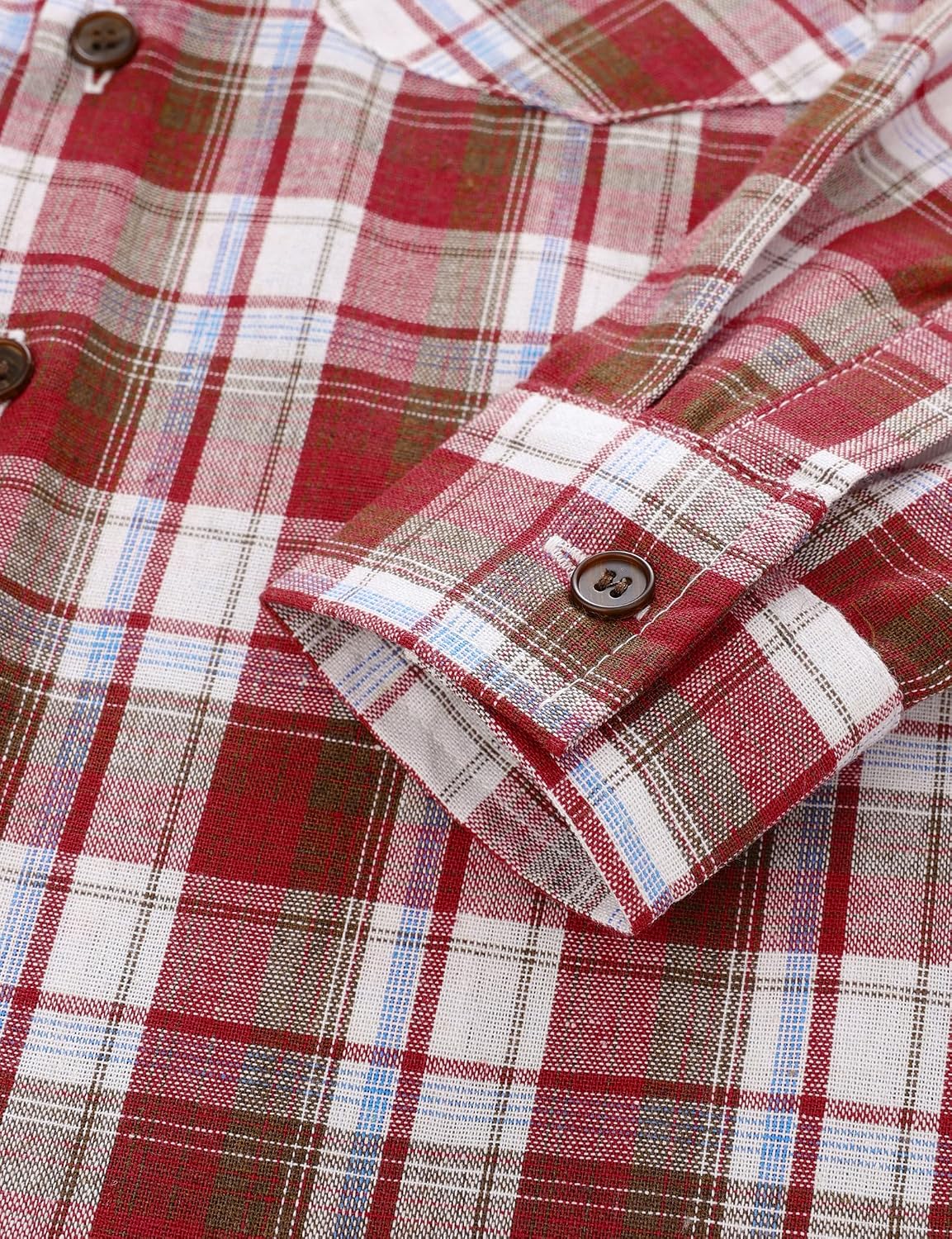JOGAL C553 Boys' Cotton-Blend Plaid Long-Sleeve Shirt - Red - cuff detail