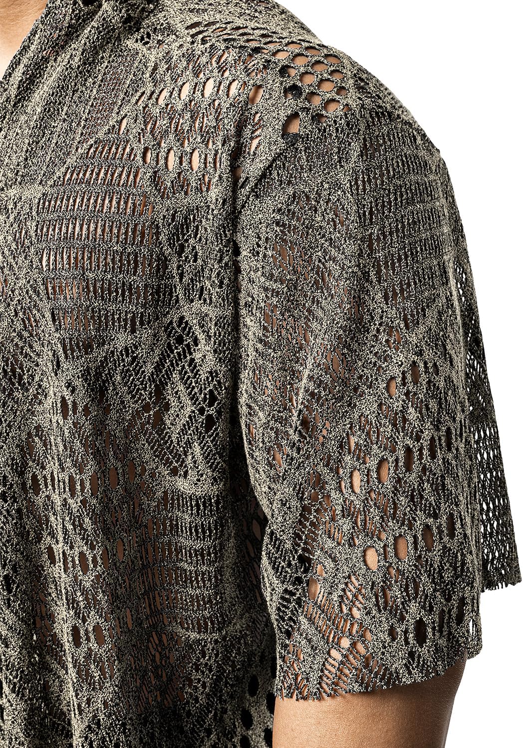 JOGAL WG07 men's mesh open front cardigan short sleeve seam detail