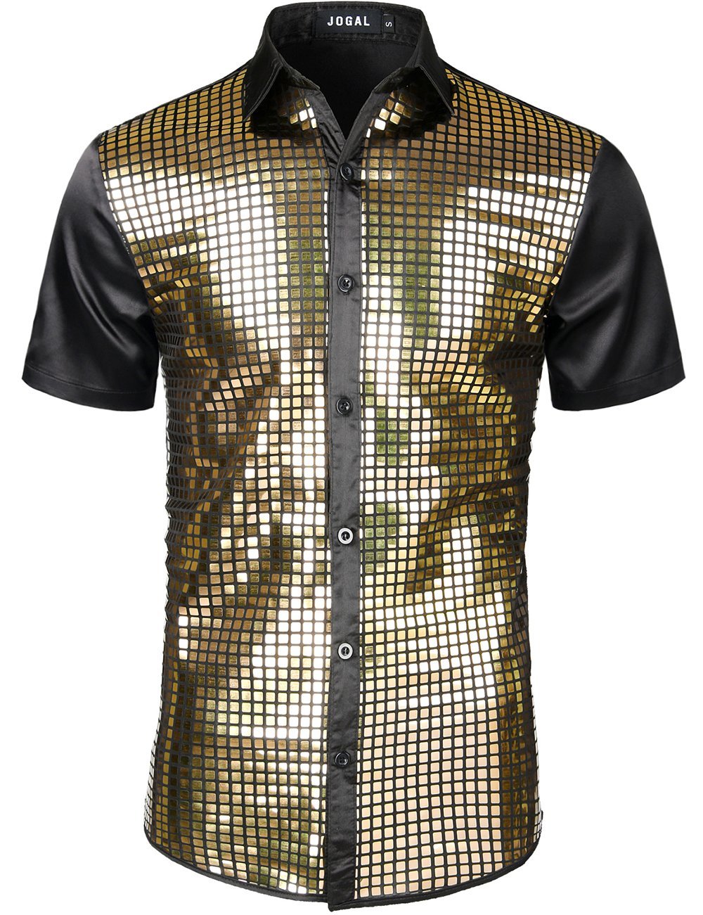 JOGAL Mens Dress Shirt Silver Sequins Short Sleeve Button Down 70s Dis JOGAL SHOP JOGAL Mens Dress Shirt Silver Sequins Short Sleeve Button Down 70s Dis JOGAL SHOP