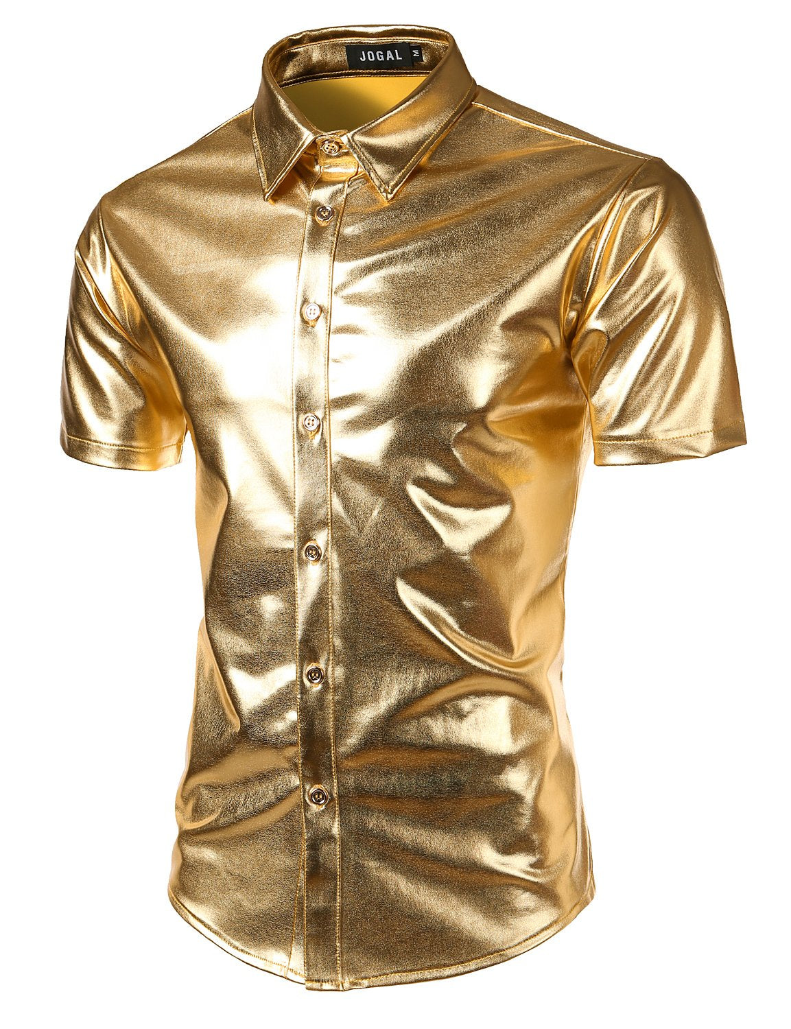 JOGAL Mens Metallic Shiny Nightclub Styles Short Sleeves Button Down D JOGAL SHOP JOGAL Mens Metallic Shiny Nightclub Styles Short Sleeves Button Down D JOGAL SHOP