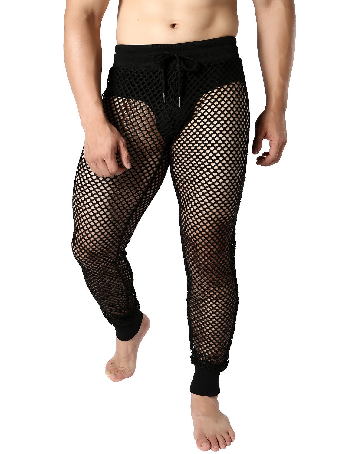 JOGAL Men's Mesh Fishnet See Through Pants Stretchy Muscle