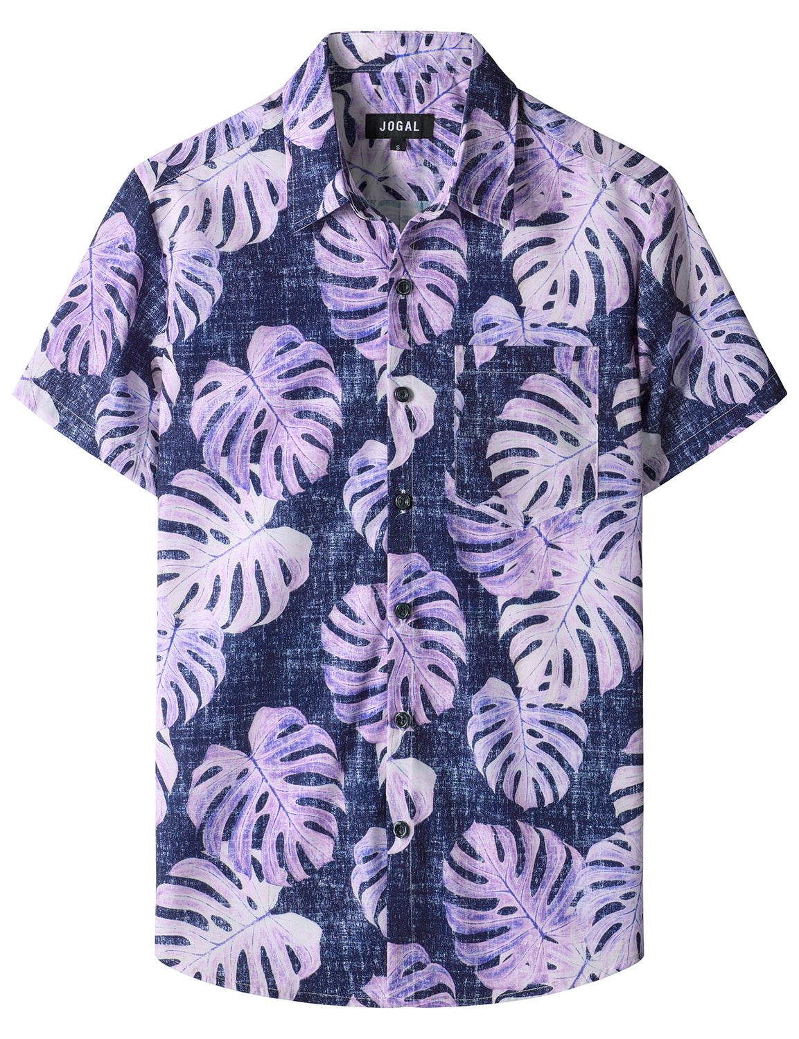 JOGAL Mens Floral Hawaiian Shirt Front Pocket Casual Aloha Shirts