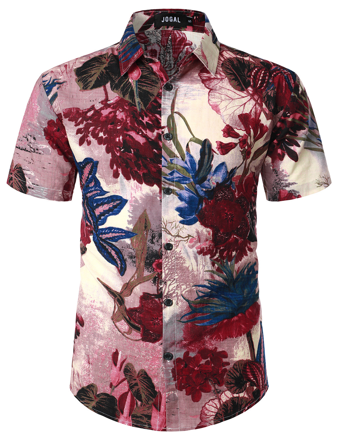 JOGAL Men's Flower Casual Button Down Short Sleeve Hawaiian Shirt