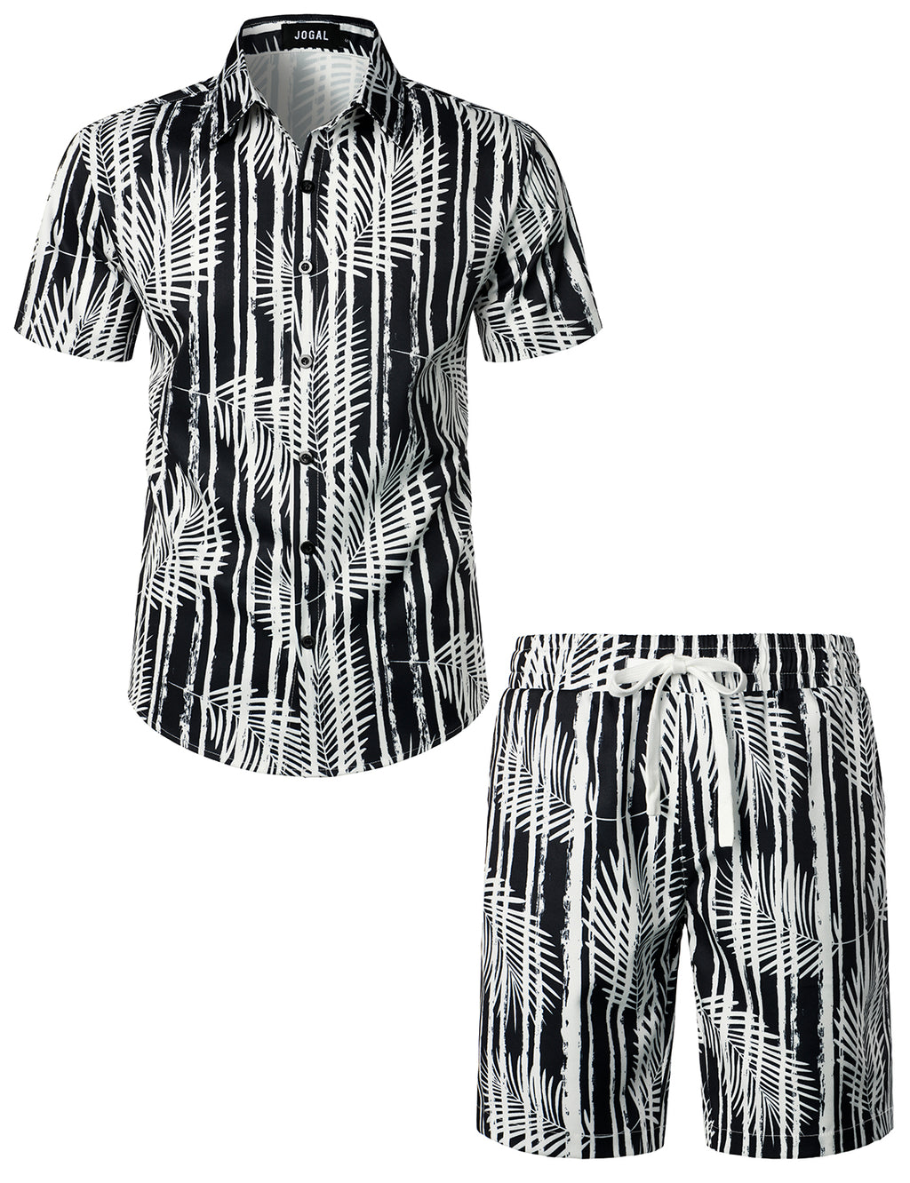 JOGAL Men's Flower Flamingo Prints Casual Button Down Short Sleeve Hawaiian Shirt Suits