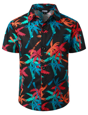 JOGAL Boy's Hawaiian Shirt Short Sleeve Floral Button Down Beach Shirt