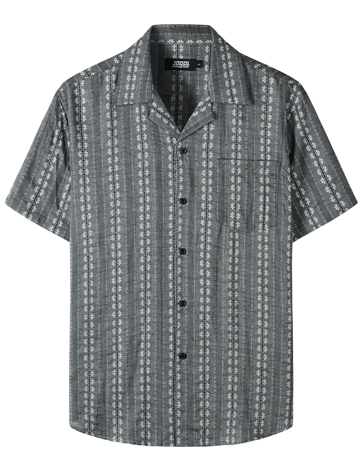 JOGAL Mens Summer Jacquard Cuban Guayabera Shirts Casual Button Down Short Sleeve Hawaiian Beach Shirts