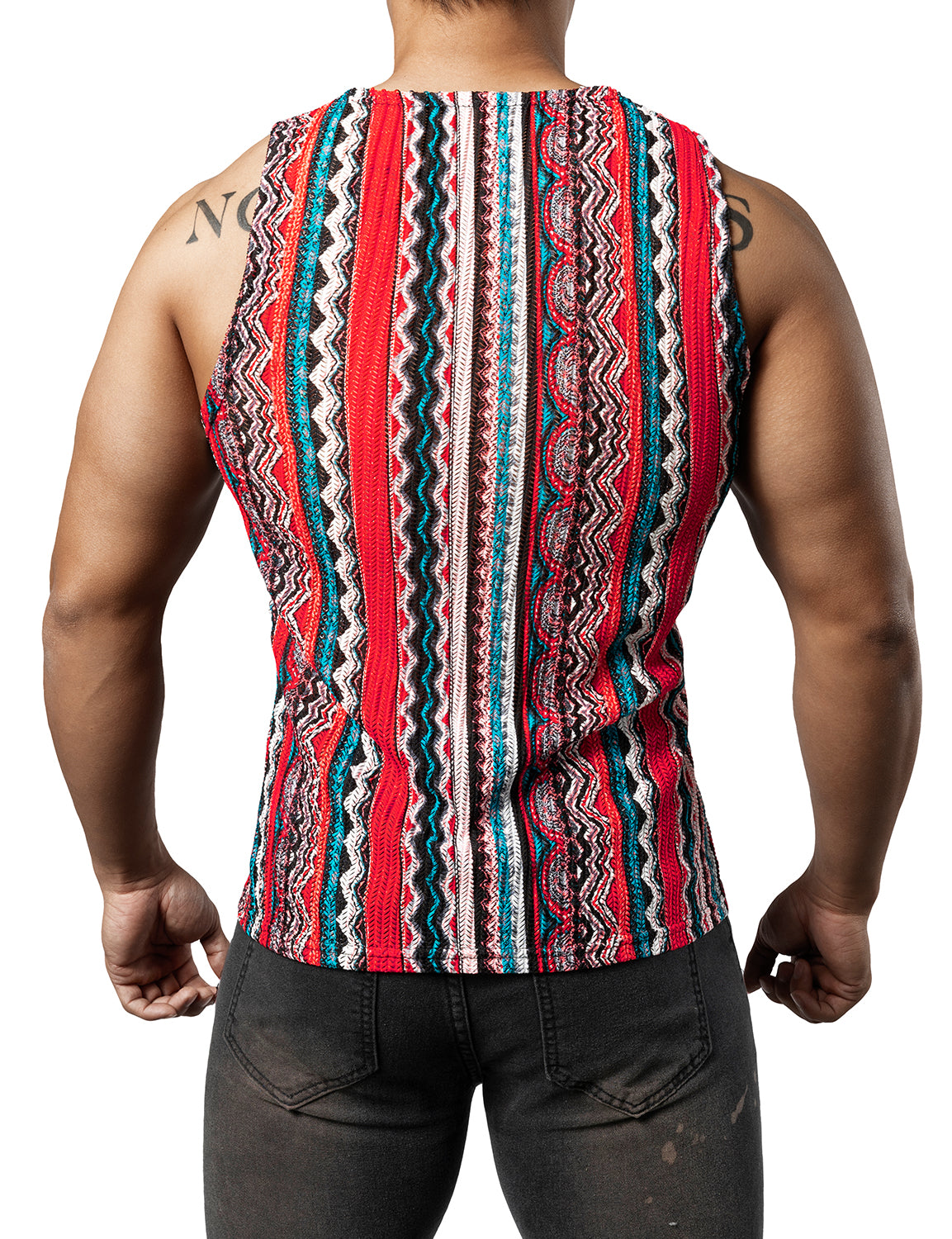 JOGAL Mens Boho Summer Tank Top Sleeveless Muscle Mesh Shirt
