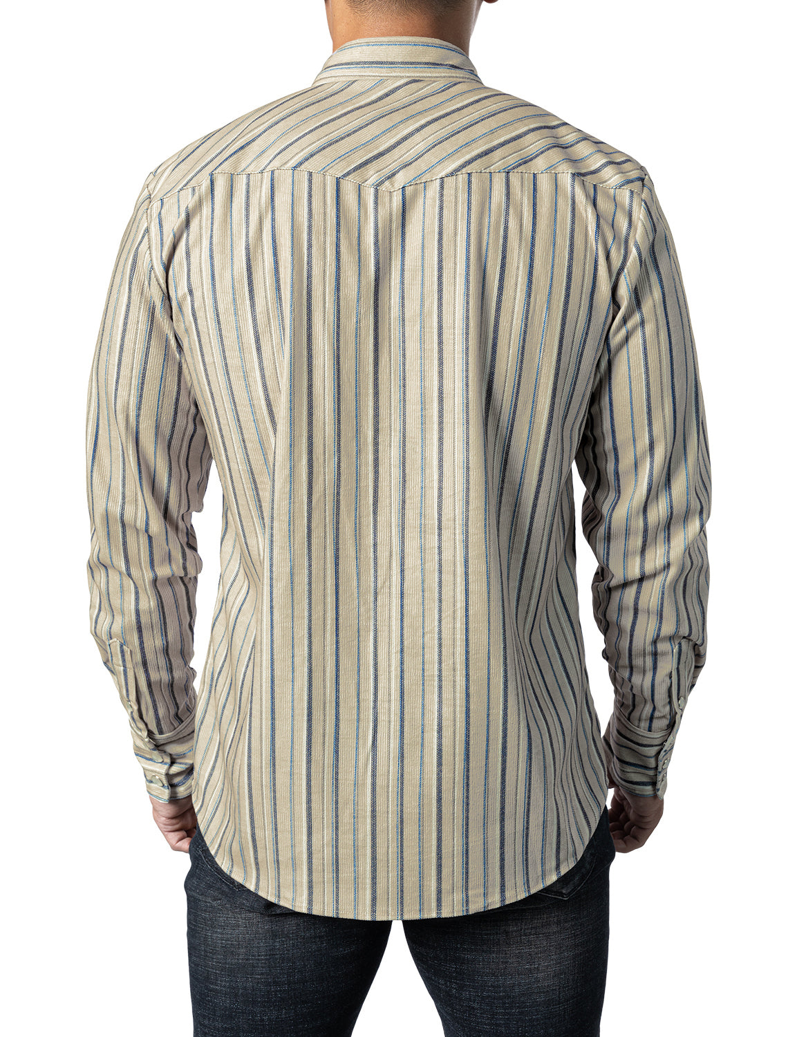 JOGAL Men's Corduroy Shirts Long Sleeve Striped Shacket Jacket with Two Flap Pockets