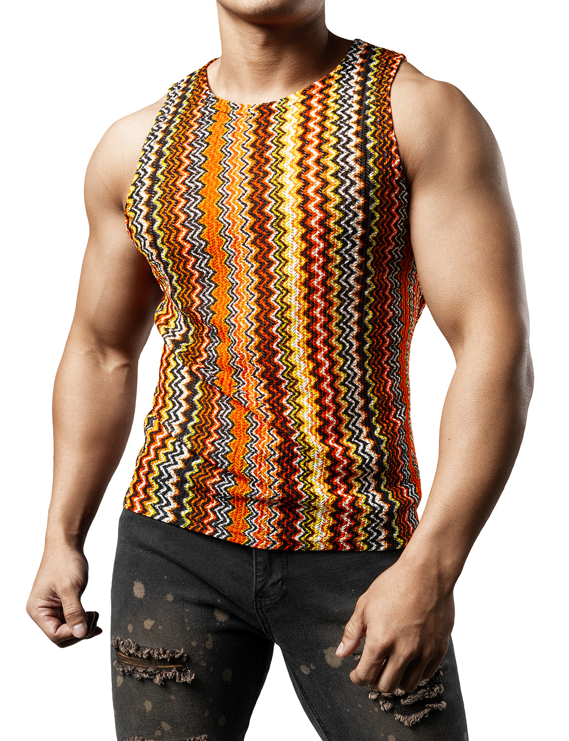 JOGAL Mens Boho Summer Tank Top Sleeveless Muscle Mesh Shirt