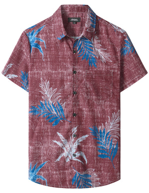 JOGAL Mens Floral Hawaiian Shirt Front Pocket Casual Aloha Shirts