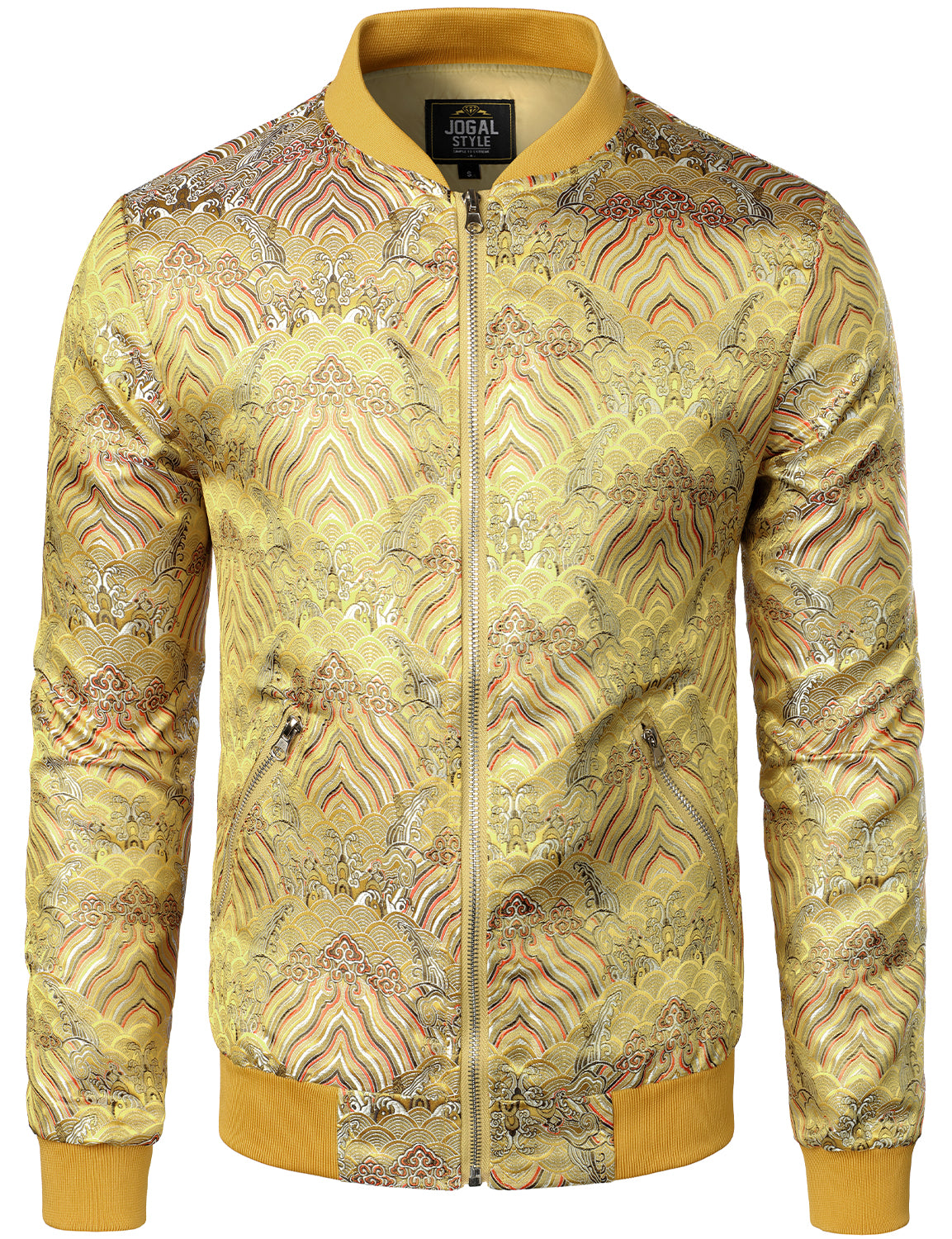 JOGAL Men's Vintage Embroidered Satin Flight Bomber Jacket Coat