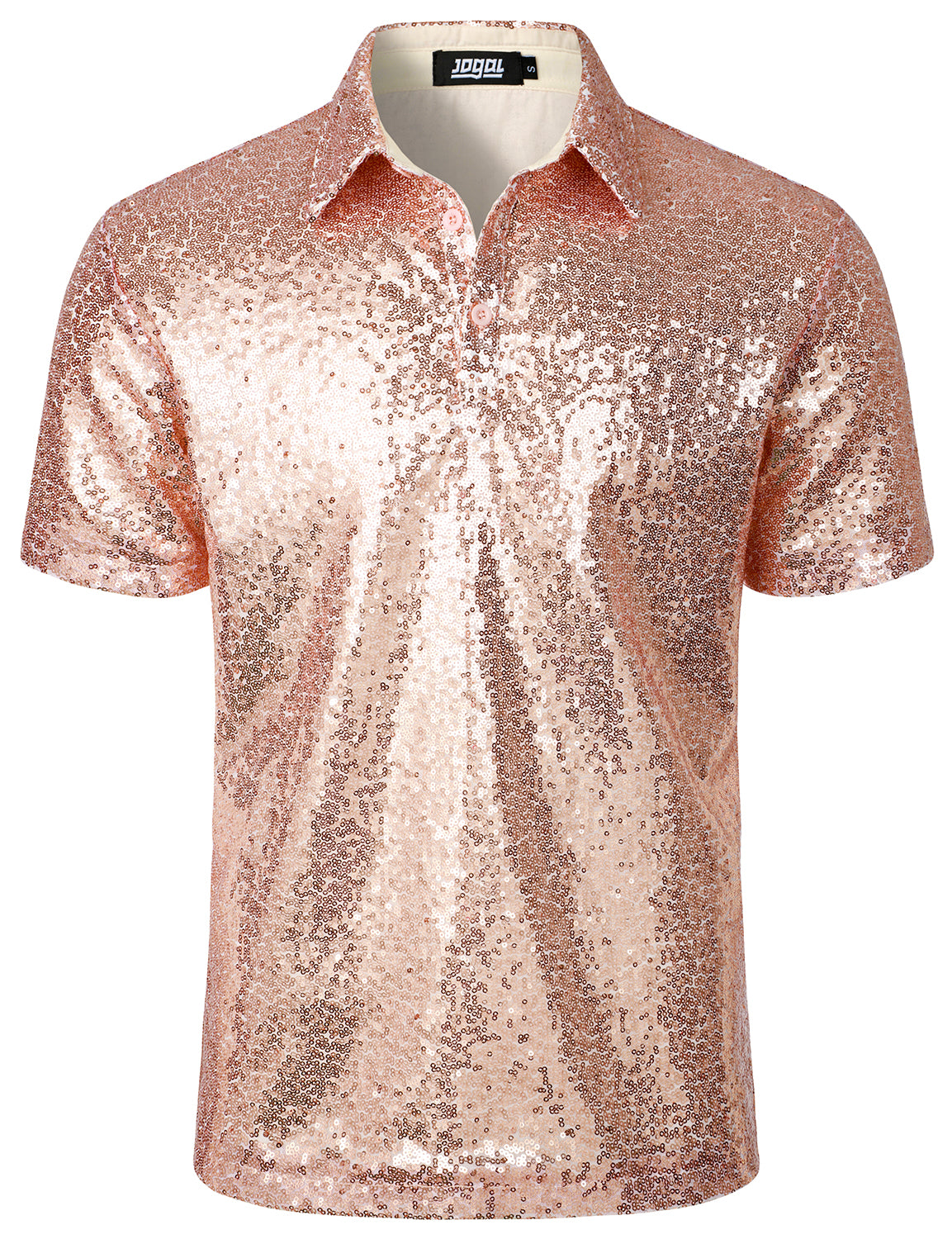 JOGAL Mens 70s Disco Polo Shirts Short Sleeve Metallic Shiny Sequins Party Nightclub Costume Collared T-Shirt