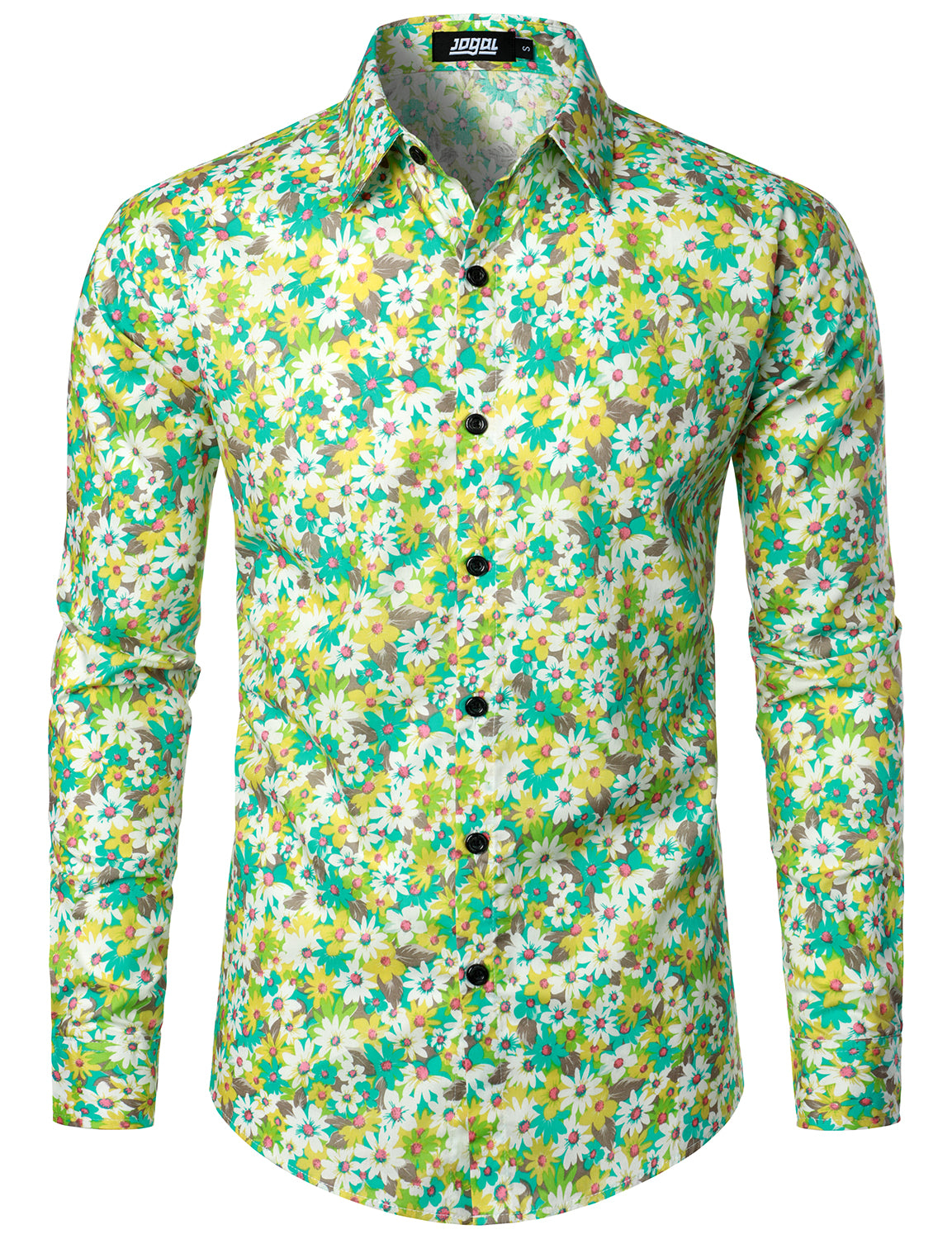 JOGAL Mens Floral Dress Shirt Long Sleeve Printed Casual Button Down Shirts