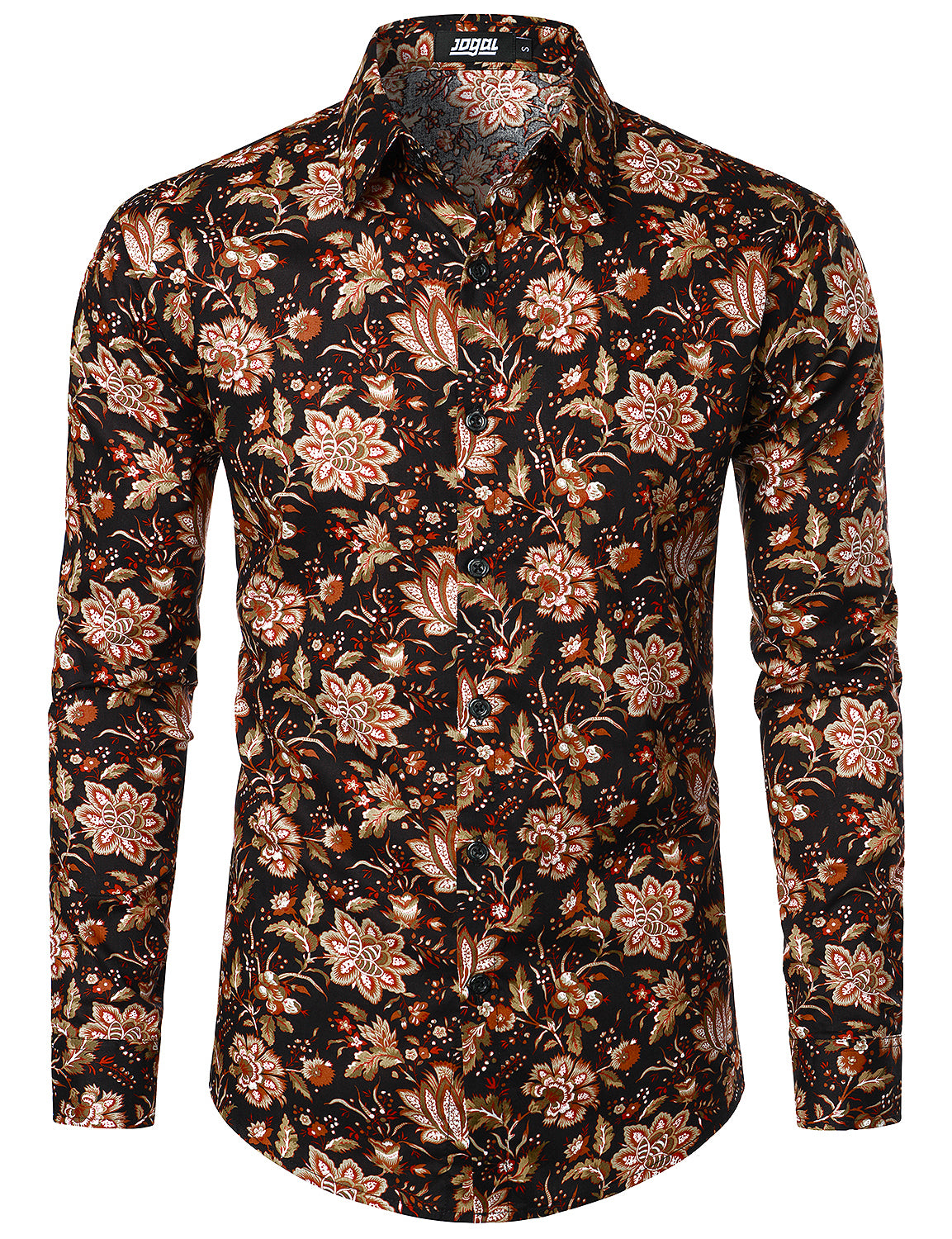 JOGAL Mens Floral Dress Shirt Long Sleeve Printed Casual Button Down S