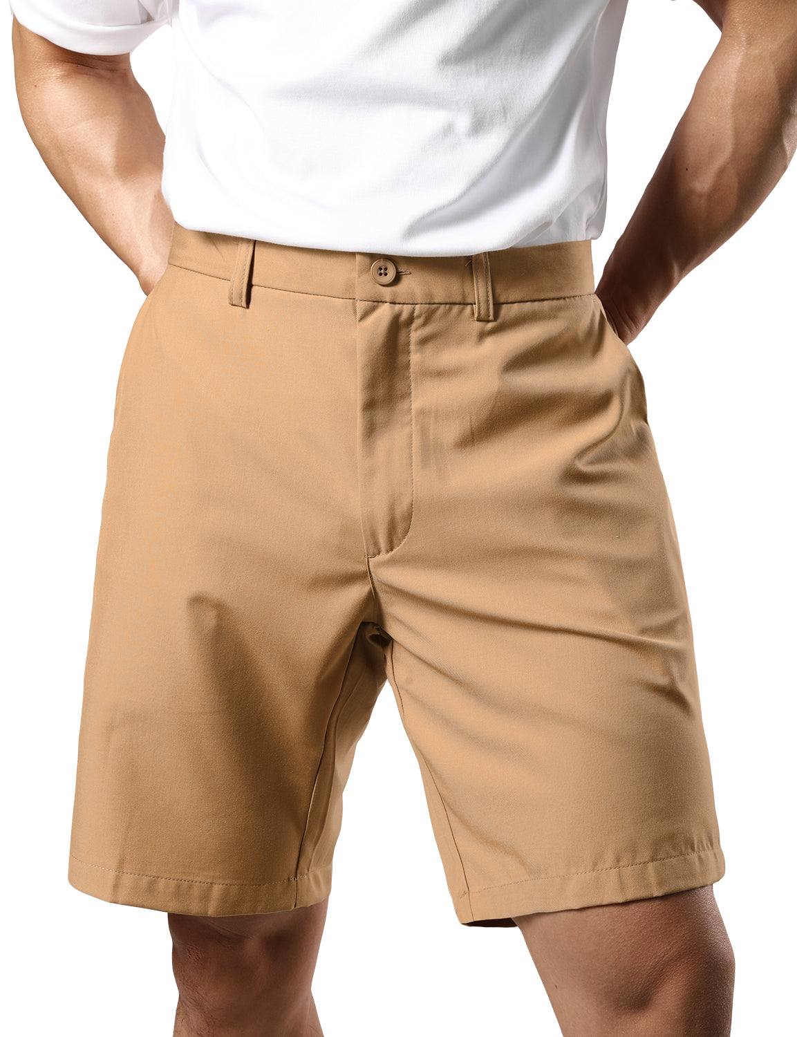 JOGAL Mens Regular Fit Flat Front Golf Shorts Daily Casual Work Wear Chino Shorts