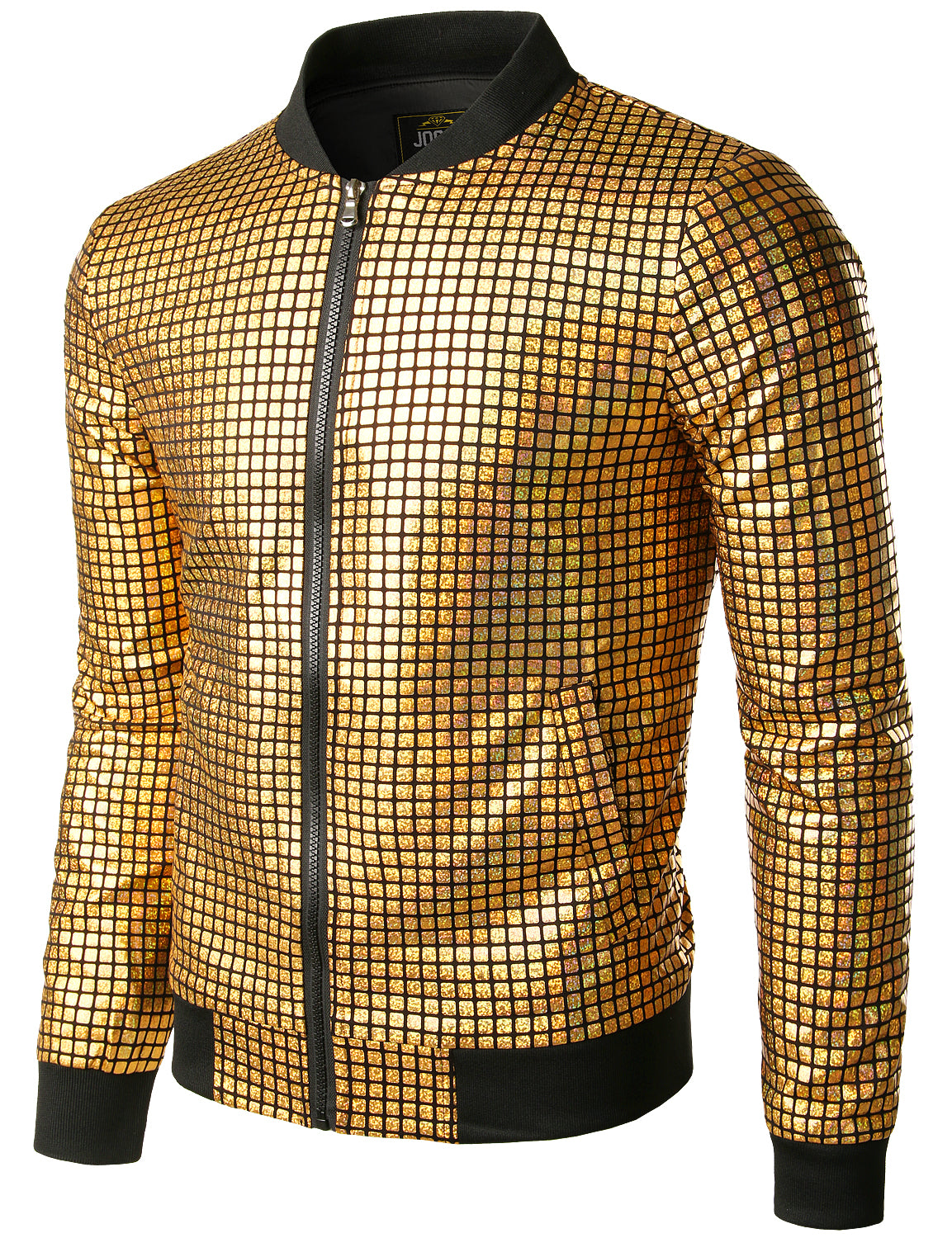 JOGAL Men's Metallic Silver Jacket Gold 70's Disco Costume