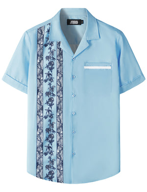 JOGAL Men's Bowling Shirts 50s Rockabilly Short Sleeve Button Down Shirt Beach Aloha Style Hawaiian Shirts
