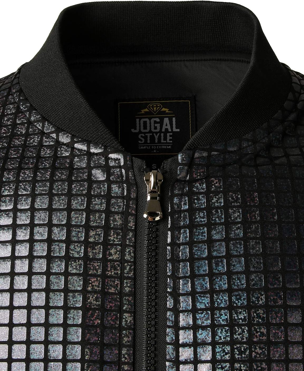 JOGAL A099/A362 men's 70s Disco Metallic Shiny Bomber Jacket, detail view