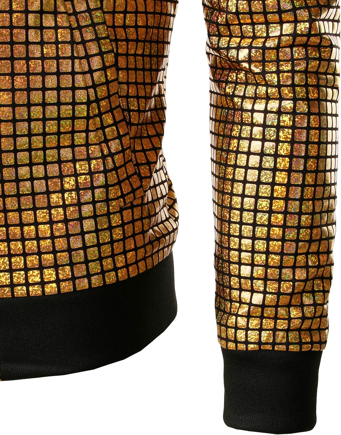 JOGAL A099/A362 men's 70s Disco Metallic Shiny Bomber Jacket, detail view