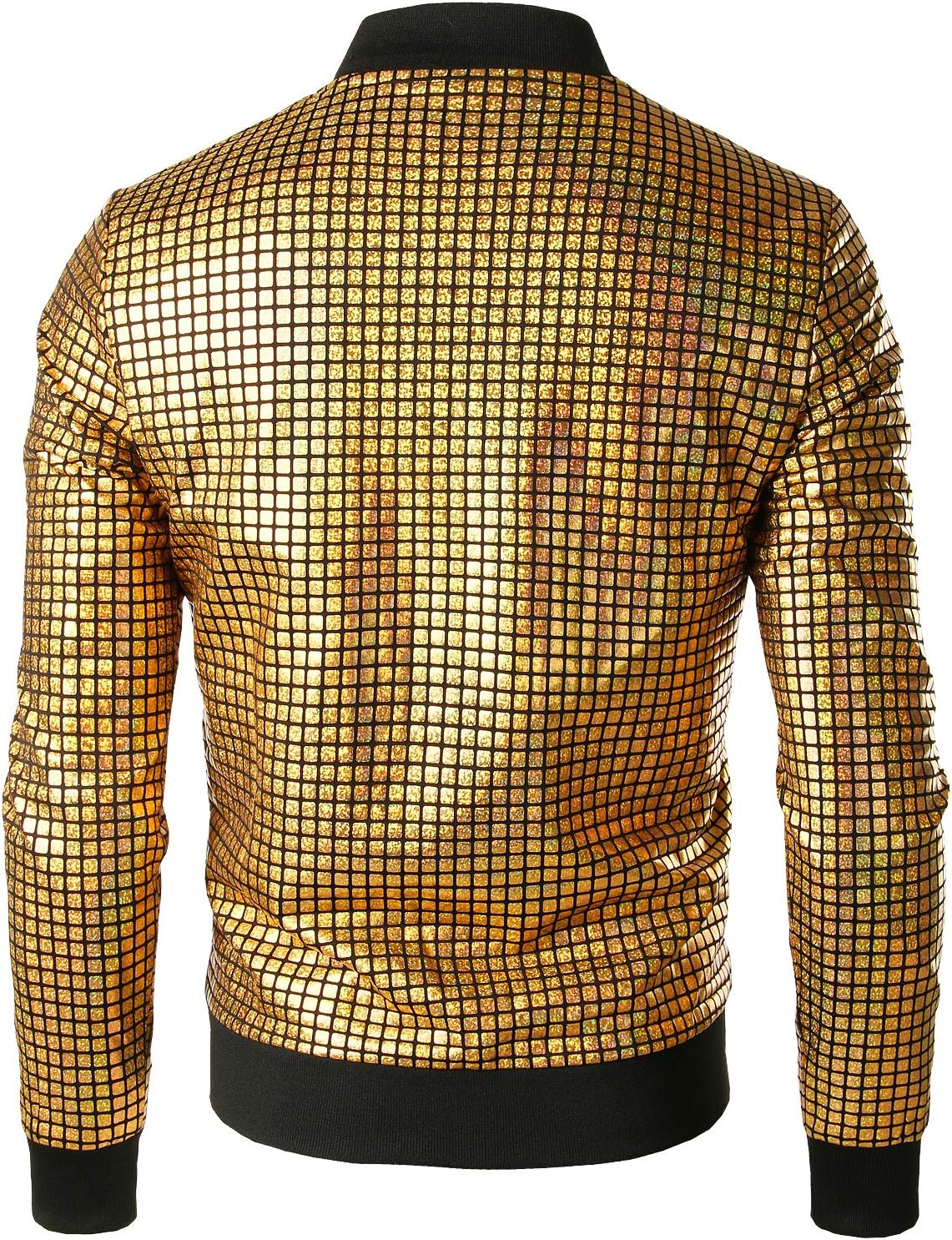 JOGAL A099/A362 men's 70s Disco Metallic Shiny Bomber Jacket in Gold, back view