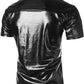 JOGAL A316 men's metallic disco short sleeve shirt in Black back view