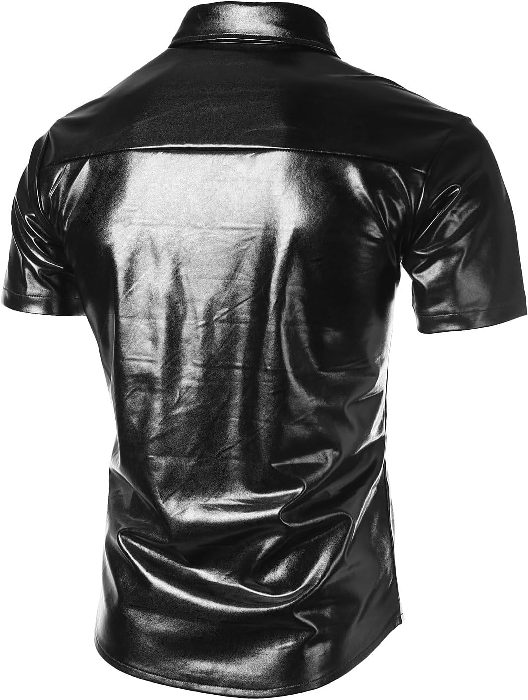 JOGAL A316 men's metallic disco short sleeve shirt in Black back view