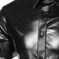 JOGAL A316 men's metallic disco short sleeve shirt construction detail shown in Black (applies to Black, Gold, Silver)