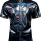 JOGAL A316 men's metallic disco short sleeve shirt in Dull Black front view