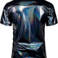 JOGAL A316 men's metallic disco short sleeve shirt in Dull Black back view