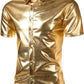 JOGAL A316 men's metallic disco short sleeve shirt in Gold front view