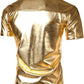 JOGAL A316 men's metallic disco short sleeve shirt in Gold back view