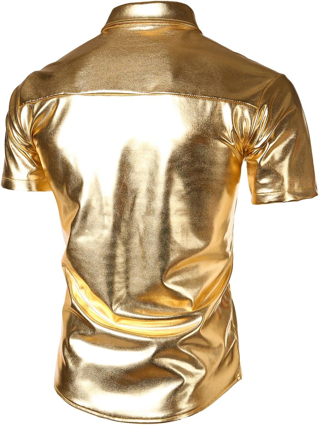 JOGAL A316 men's metallic disco short sleeve shirt in Gold back view