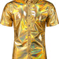 JOGAL A316 men's metallic disco short sleeve shirt in Goldshimmer front view