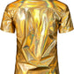 JOGAL A316 men's metallic disco short sleeve shirt in Goldshimmer back view