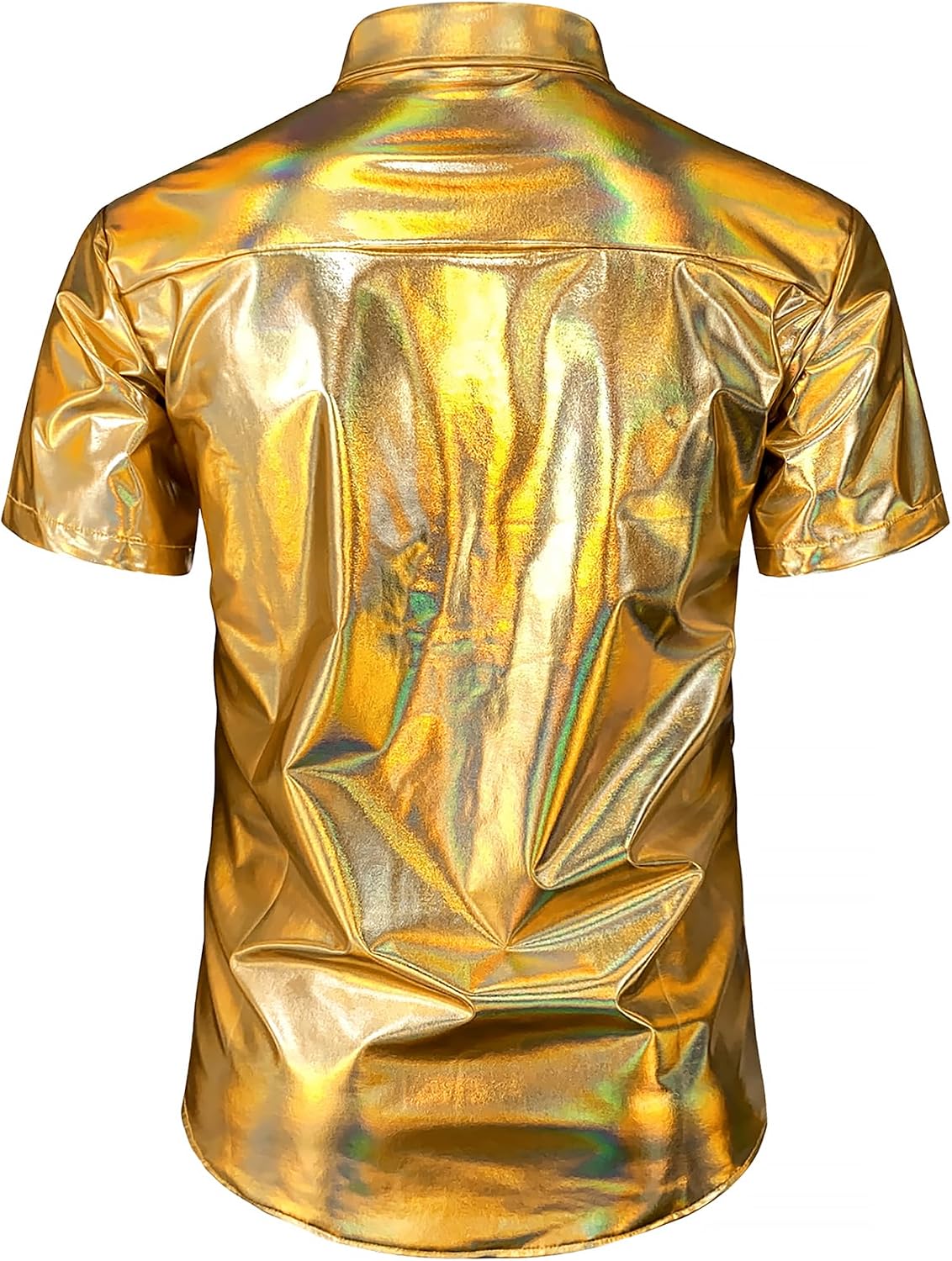 JOGAL A316 men's metallic disco short sleeve shirt in Goldshimmer back view
