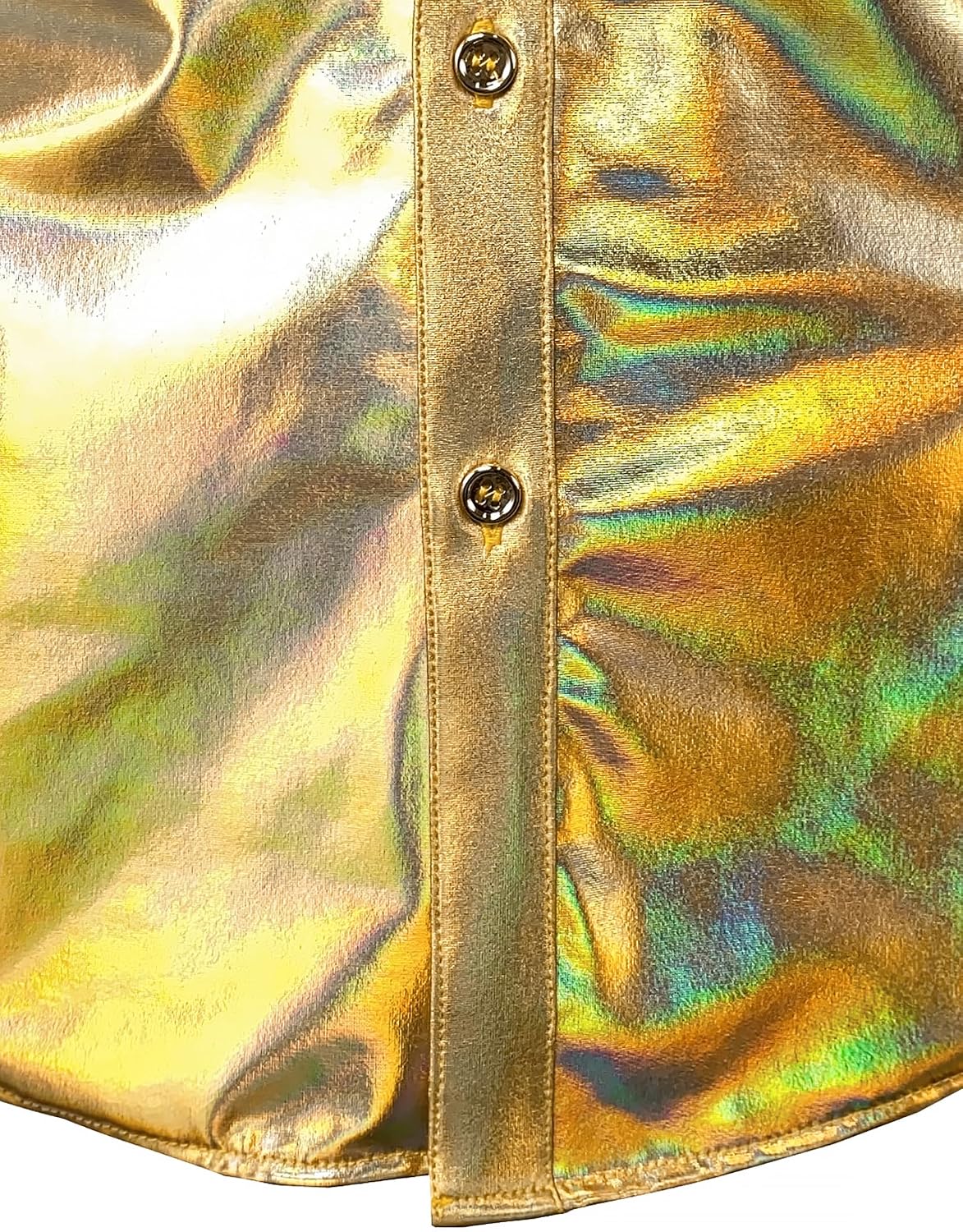 JOGAL A316 men's metallic disco short sleeve shirt construction detail shown in Goldshimmer (applies to Goldshimmer, Silvershimmer, Dull Black, Pink)