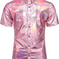 JOGAL A316 men's metallic disco short sleeve shirt in Pink front view