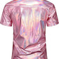 JOGAL A316 men's metallic disco short sleeve shirt in Pink back view