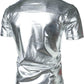 JOGAL A316 men's metallic disco short sleeve shirt in Silver back view