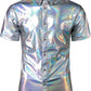 JOGAL A316 men's metallic disco short sleeve shirt in Silvershimmer front view