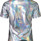 JOGAL A316 men's metallic disco short sleeve shirt in Silvershimmer back view