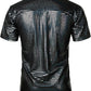JOGAL A353 men's 70s Disco Sequin Short-Sleeve Button-Down Shirt in Black, back view