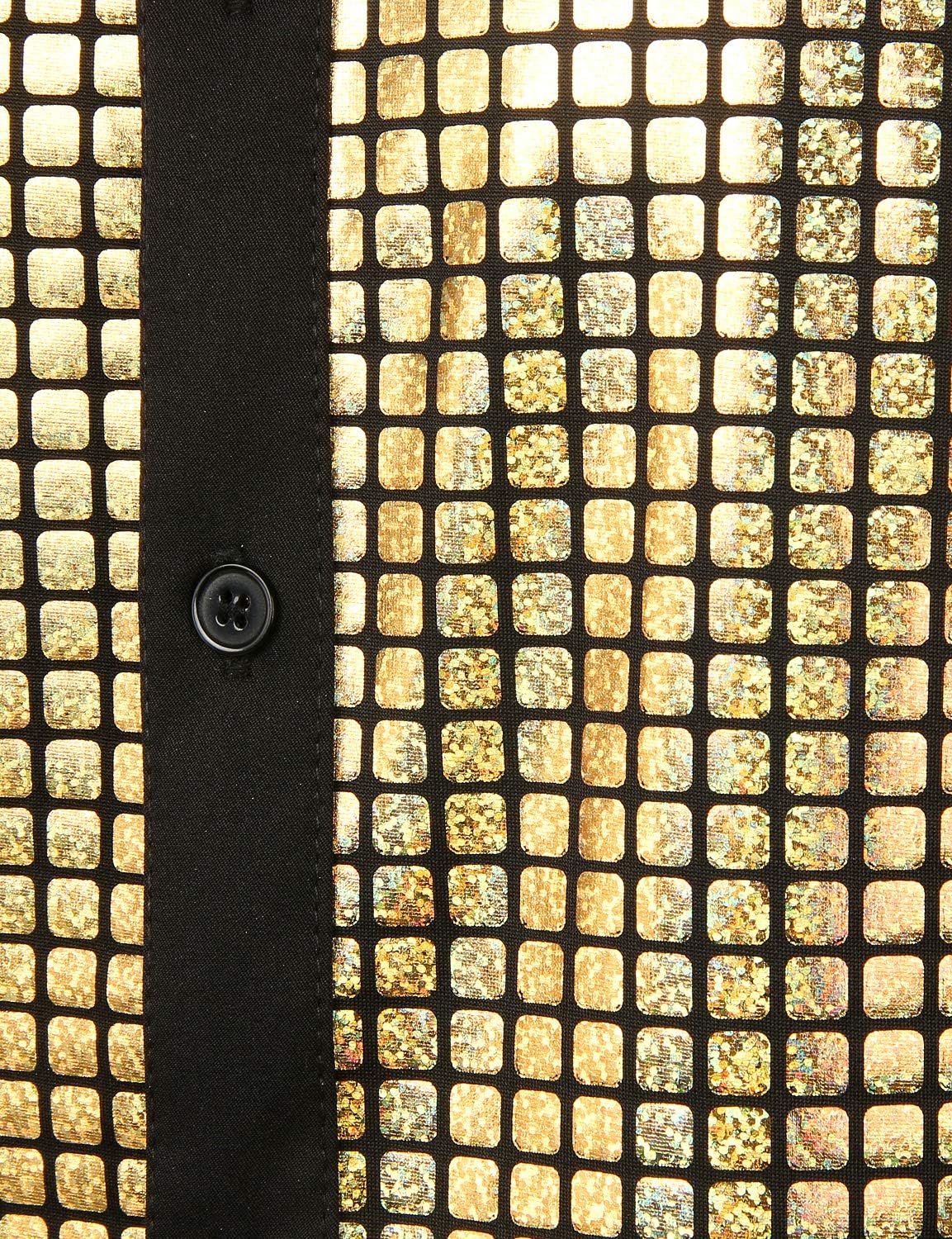 JOGAL A353 men's 70s Disco Sequin Short-Sleeve Button-Down Shirt, detail view