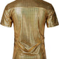 JOGAL A353 men's 70s Disco Sequin Short-Sleeve Button-Down Shirt in Gold, back view